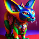 Vibrant Fantastical Cat Sculpture with Colorful Details