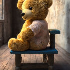 Whimsical Teddy Bear Made of Flower Petals on Bench