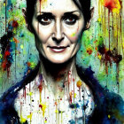 Colorful Paint Portrait of Woman with Serene Expression