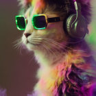 Colorful Cat with Psychedelic Fur and Headphones