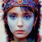 Young girl with expressive eyes and vibrant headpiece