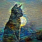 Stylized Cat Painting with Swirling Background Patterns