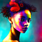 Vibrant Portrait of a Woman with Colorful Background