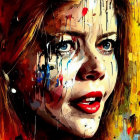 Portrait of a Woman with Colorful Paint Splashes