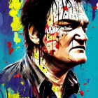 Colorful Abstract Paint Splatter Portrait of a Man