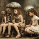 Surreal Landscape with Girls and Mushroom Figure