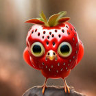 Whimsical Strawberry Bird Character with Leaf Topper