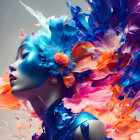 Vibrant Portrait with Colorful Abstract Hair Textures