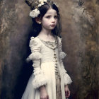 Young girl in vintage dress in whimsical setting