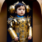 Child in Gold Steampunk Costume with Mechanical Details