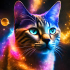 Close-Up of Cat's Face with Cosmic Background