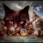 Fluffy Cats Surrounded by Festive Holiday Ornaments