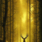 Mystical Forest Scene with Graceful Deer and Light