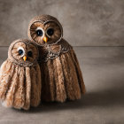 Plush Owl Toys with Intricate Detailing on Grey Textured Background