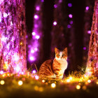 Playful Cat in a Magical Forest with Glowing Lights