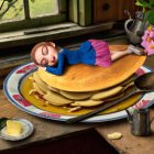 Whimsical Breakfast Scene with Pancakes and Fairy