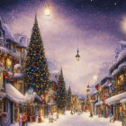 Winter Village Scene with Snow and Christmas Decor