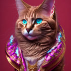 Regal Cat in Elegant Purple Attire with Jewels