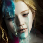 Portrait of a Young Woman with Colorful Paint Drips