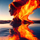 Profile of a Young Woman with Fiery Hair and Water