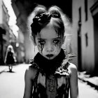 Haunting Black-and-White Scene of a Gothic Girl