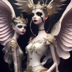 Ethereal Figures with Dramatic Wing-Like Structures