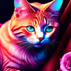 Colorful Cat with Striking Eyes and Soft Rose Detail