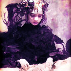 Mystical figure with wings in dark purple gown