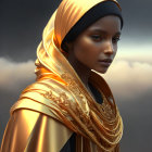 Serene Portrait of a Woman in Golden Hijab