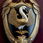 Golden Embossed Swan on Black Background in Ornate Shield