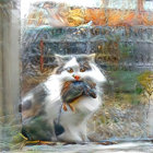 Fluffy Orange and White Cat in Flower Archway Scene