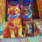 Colorful Stylized Cats Painting on Whimsical Background