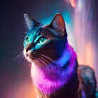 Regal Cat Against Cosmic Backdrop with Ethereal Colors