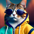 Stylish Cat in Vibrant Hoodie and Sunglasses