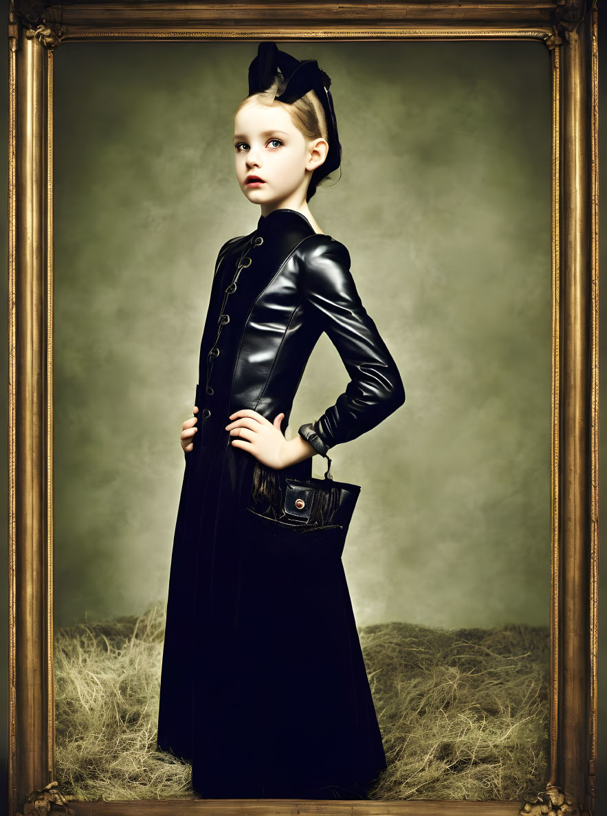 Elegant Young Girl in Black Dress with Chic Accessories