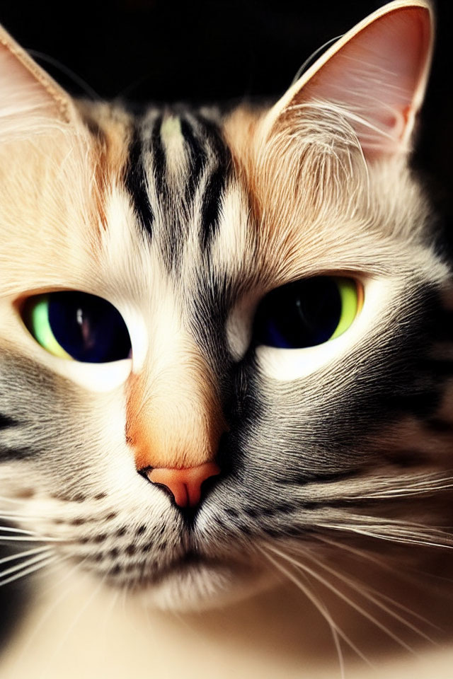 Close-Up of Cat with Unique Fur Patterns and Eyes