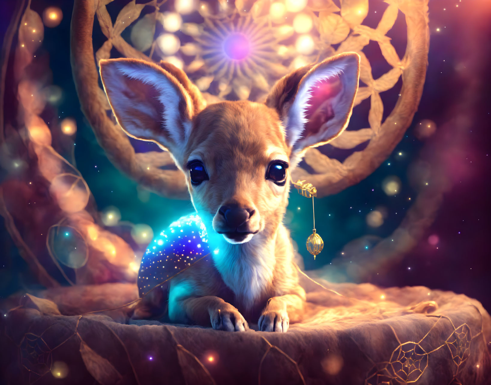 Whimsical Artwork of a Cute Fawn in a Dreamy Setting