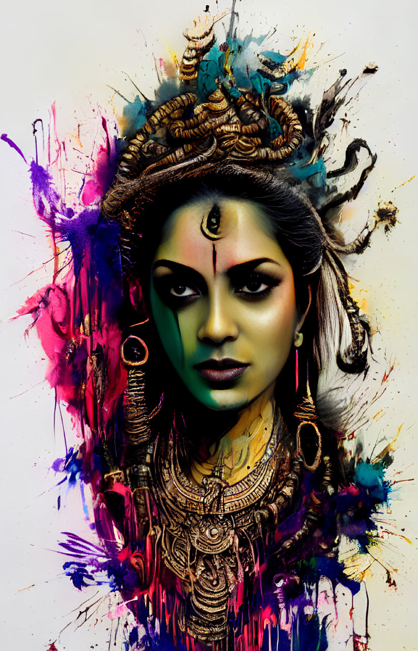 Vibrant Artistic Representation of Indian Goddess Imagery