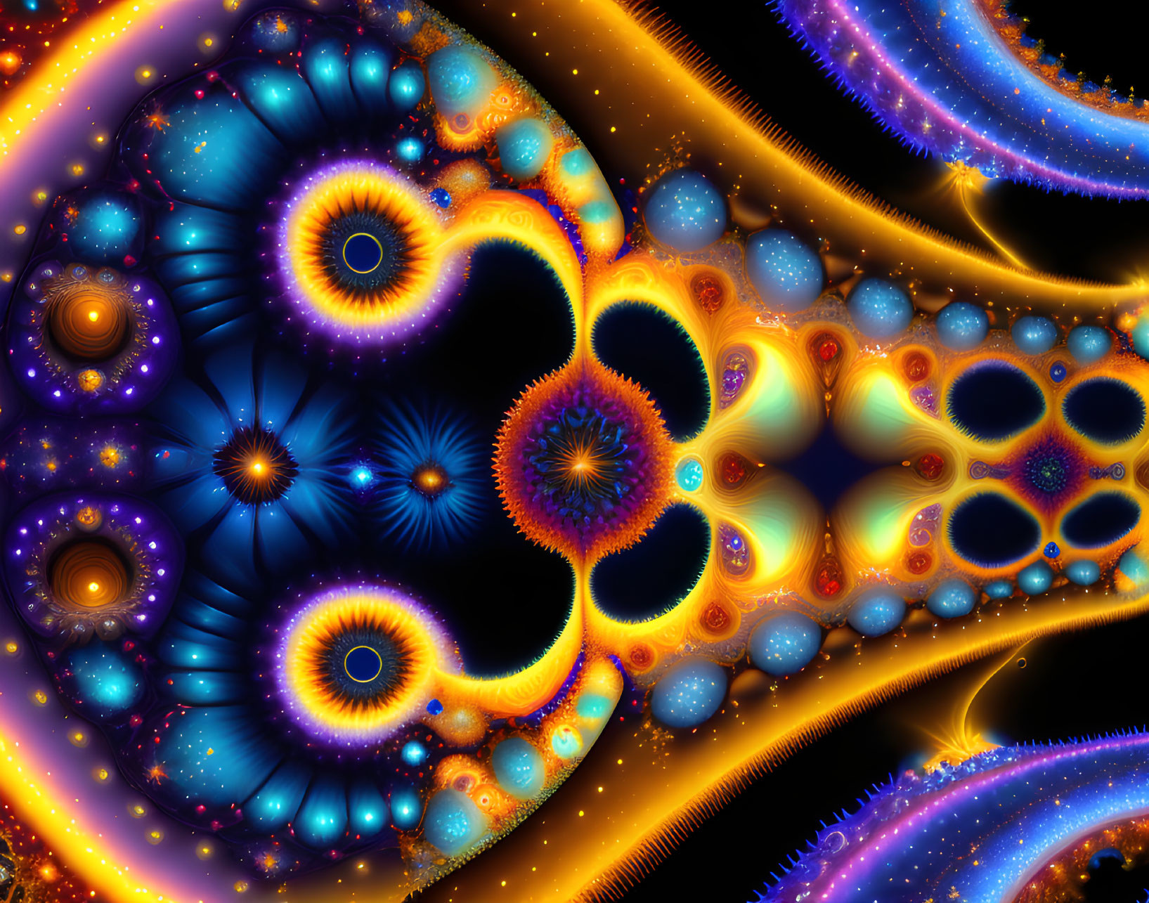 Colorful Fractal Art: Swirls, Spirals, and Geometric Patterns in Blue,