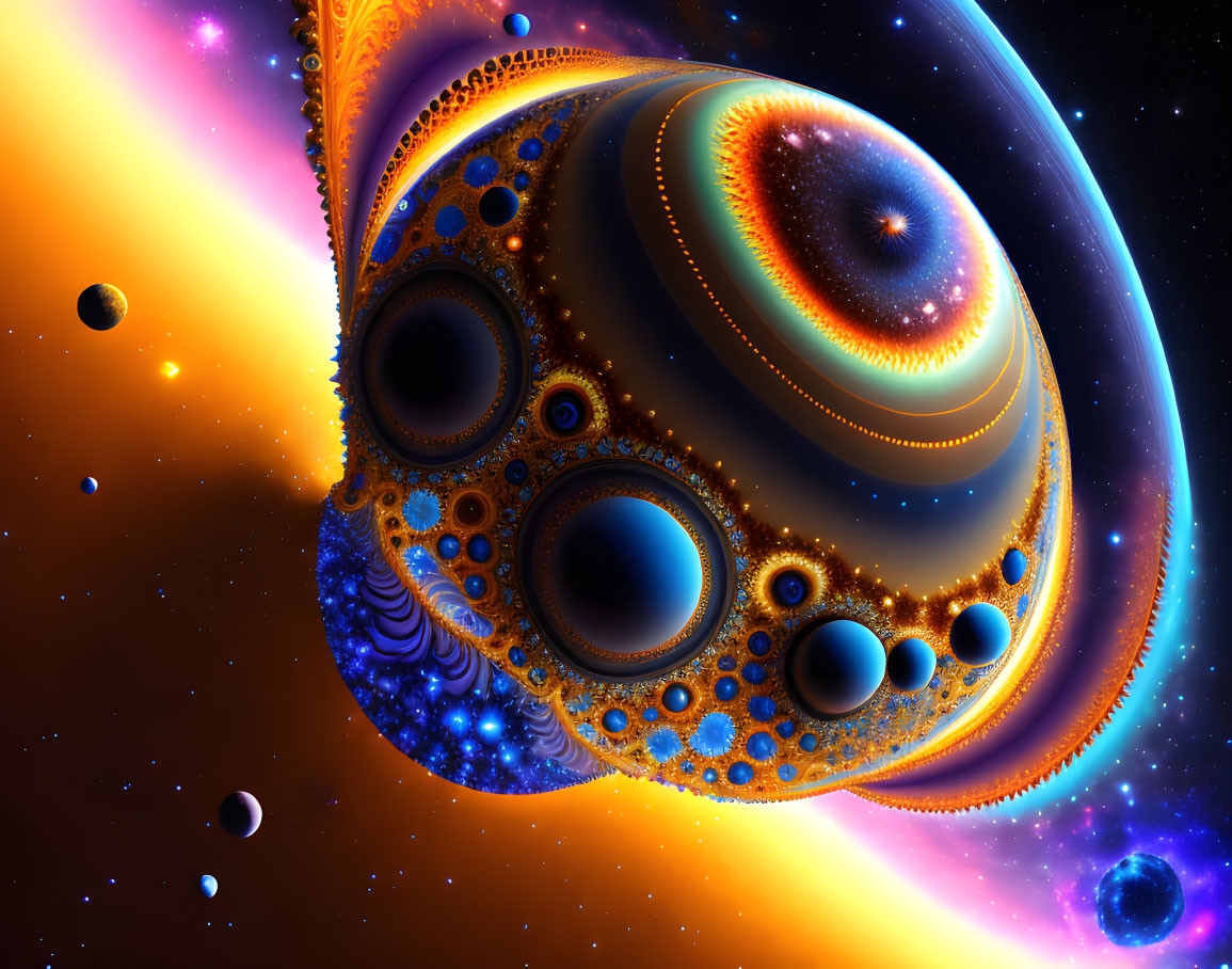 Colorful Fractal Planet in Multicolored Nebula