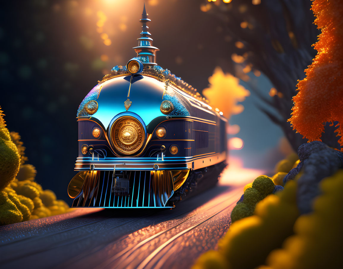 Vintage Train Travels Through Whimsical Autumn Forest