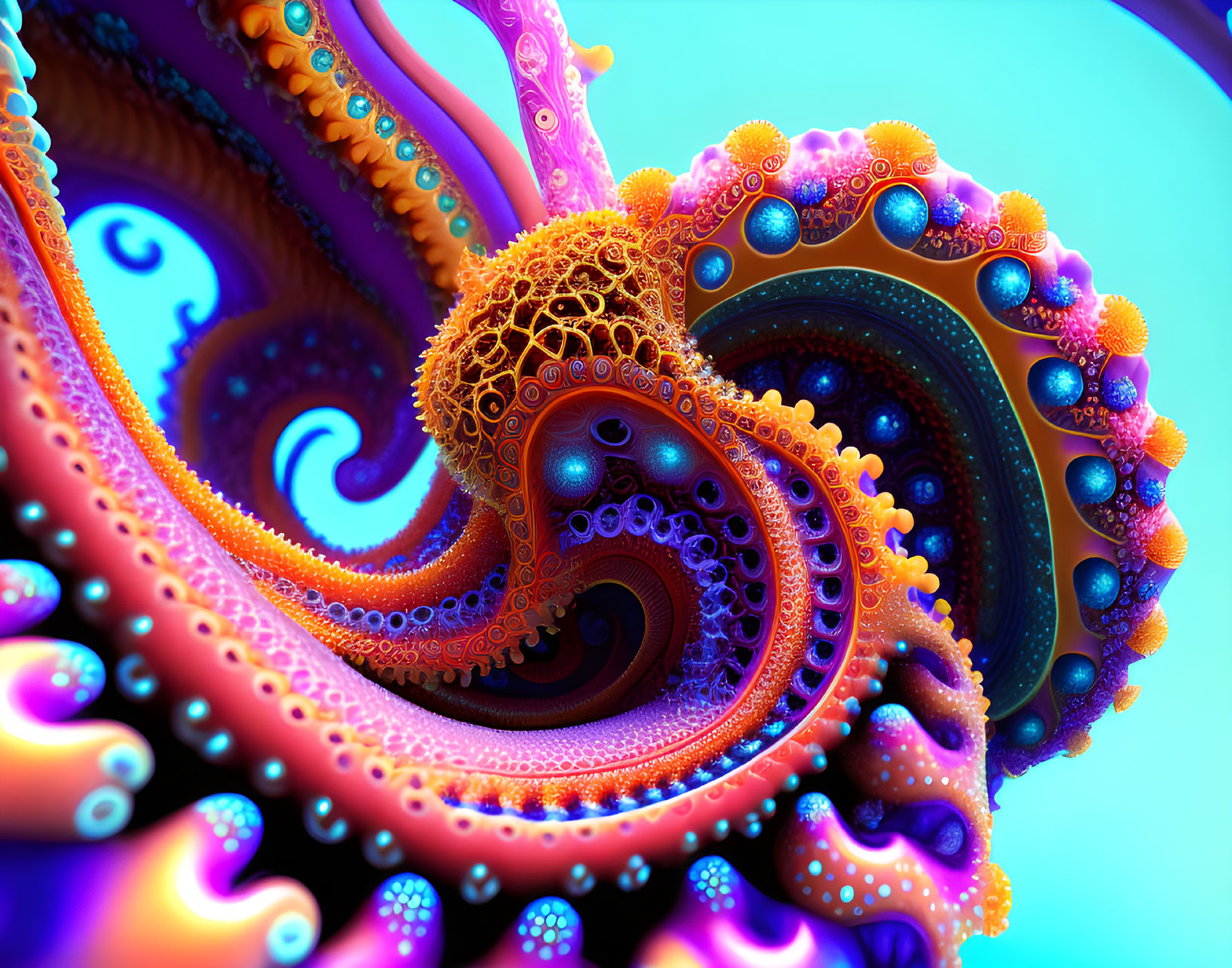 Colorful Fractal Art: Swirling Orange, Blue, and Purple Patterns