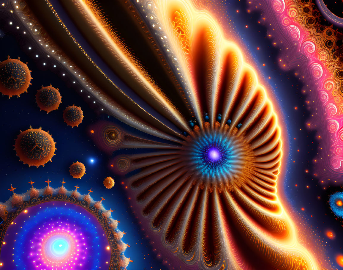 Colorful Spiral Fractal Art with Radiating Patterns