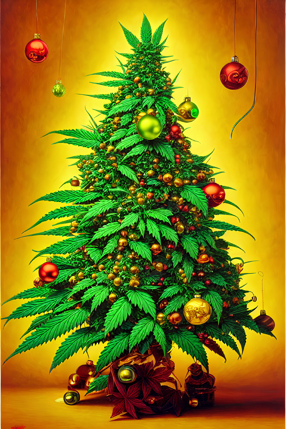 Decorated Cannabis Plant Resembling Christmas Tree