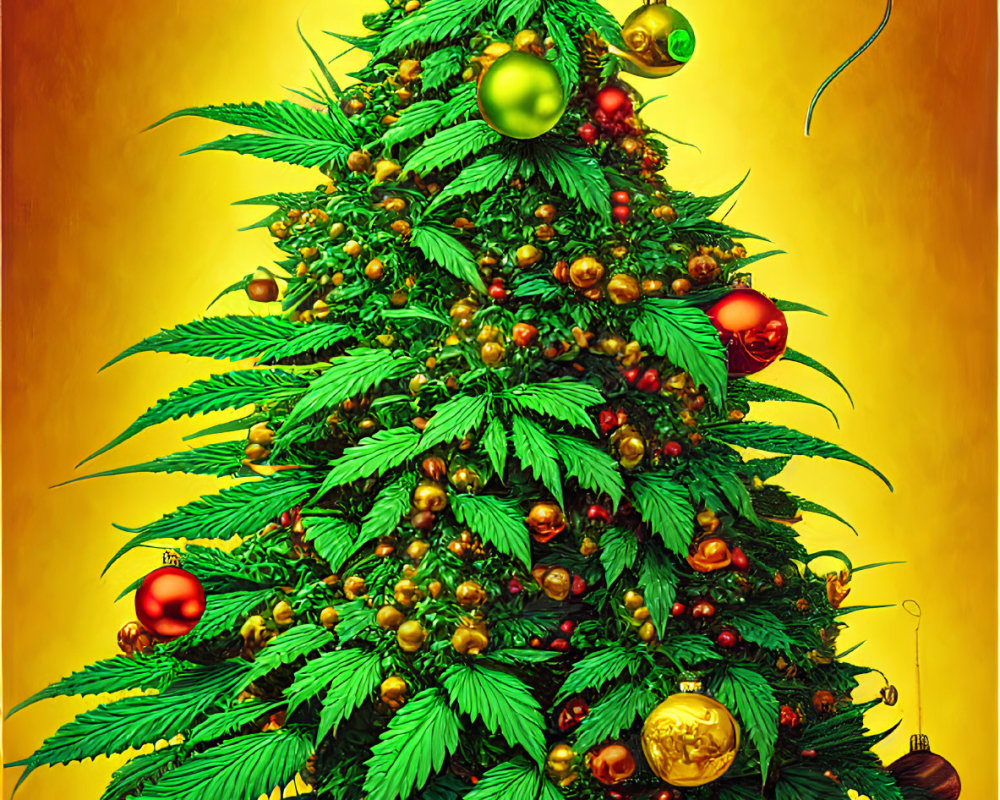 Decorated Cannabis Plant Resembling Christmas Tree