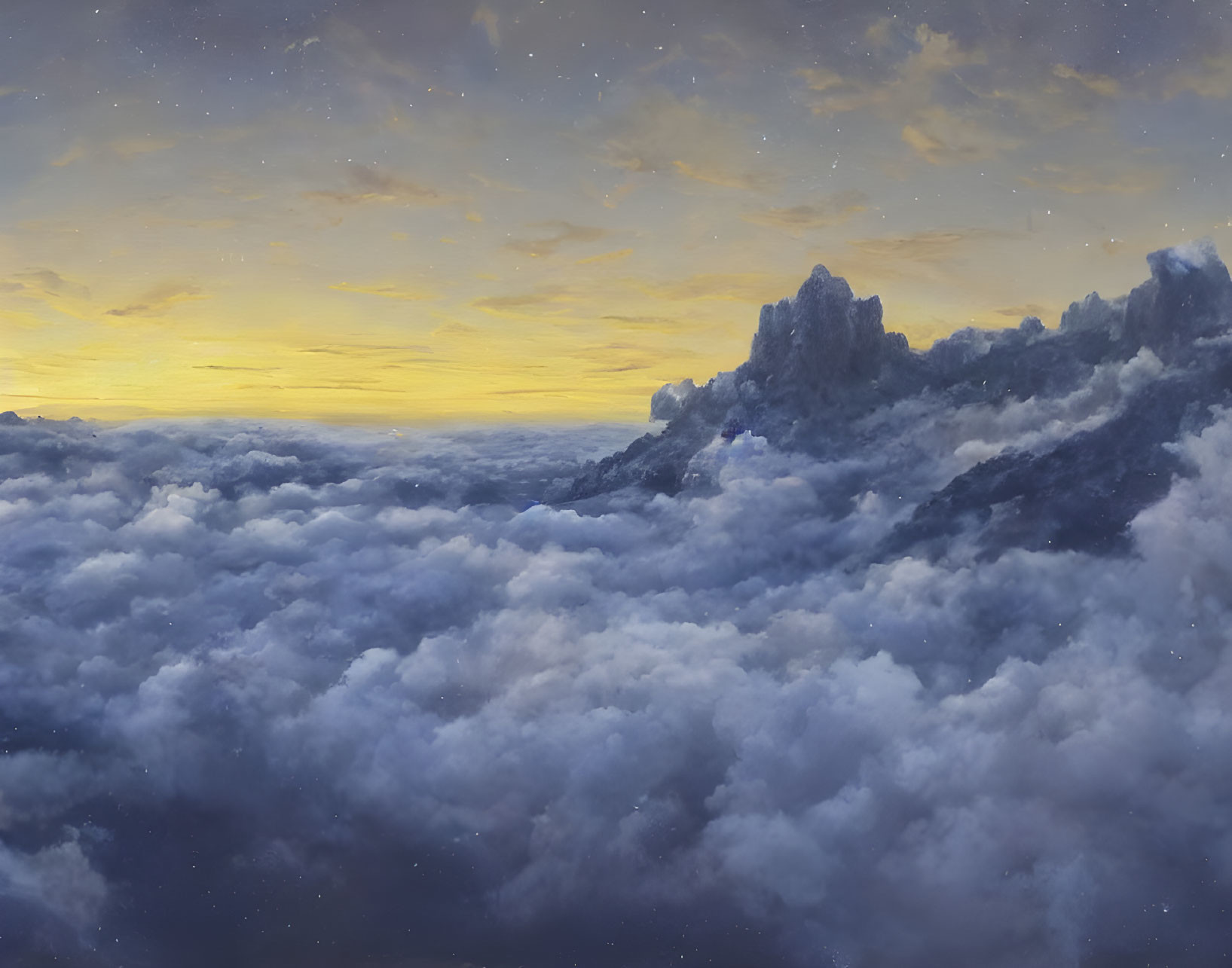 Mountain Landscape Above Clouds Twilight Sky Stars Beginning