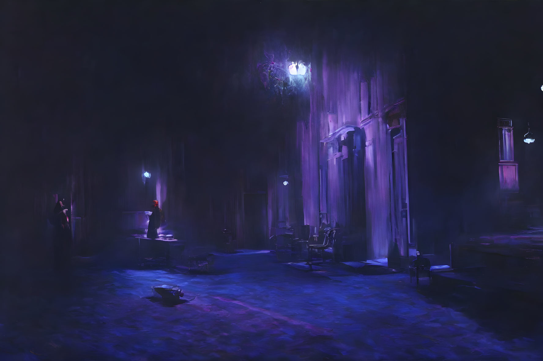 Dark Moody Night Street Scene with Blue and Purple Hues