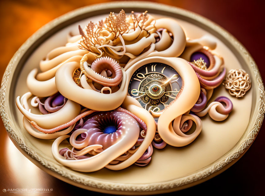 Intricate Sculpted Tendrils Surround Vintage Watch Face