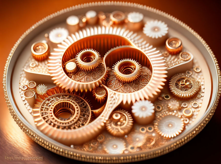 Detailed Golden Clockwork Gears and Cogs Display Precision Engineering