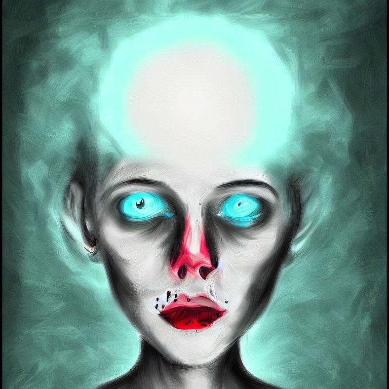 Digital artwork featuring humanoid figure with exaggerated features